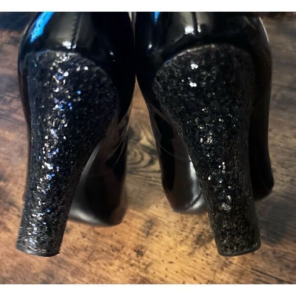Tory Burch  Colin Patent Leather Black Glitter Pumps Size 7.5 - Picture 7 of 10